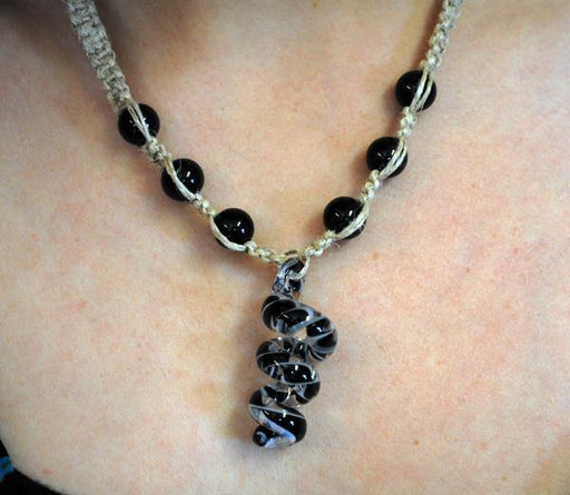 Black Spiral Glass Pendant On Hemp Necklace - Smokin Js