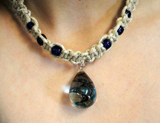 Blue Spiral Glass Pendant On A Hemp Nacklace - Smokin Js