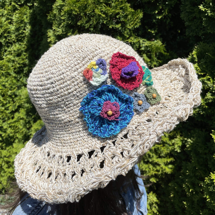 Hemp Knit Flower Sun Hat - Smokin Js