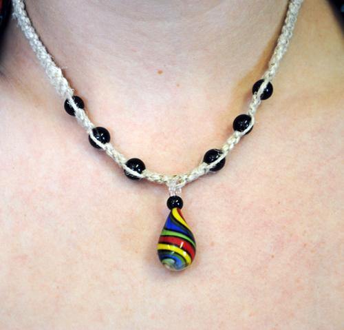 Natural Hemp Necklace With Rainbow Twist Pendant - Smokin Js