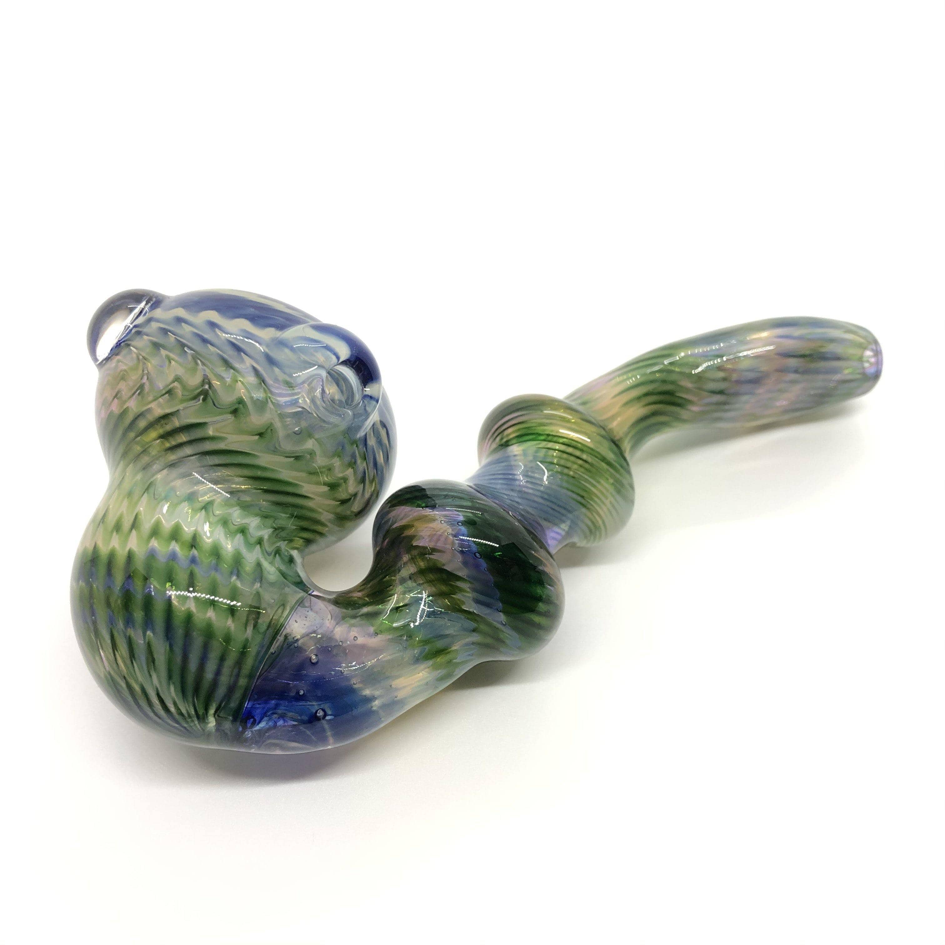 Sleek and Vibrant Handmade Glass Sherlock Pipe With Teal and Black 